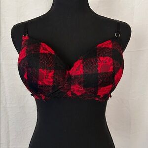 TRUE by Rue21 Extreme Push Up Demi Plaid Red & Black Lace Women's Bra Size 38C